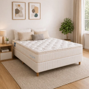 Conjunto Cama Box Casal Linz Gel 138x188x69 Molas Ensacadas Plumatex