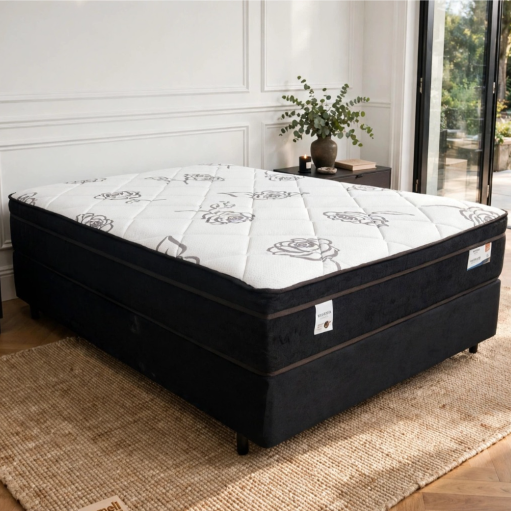 Conjunto Cama Box Casal Velvet 138x188x74 Molas Ensacadas Plumatex