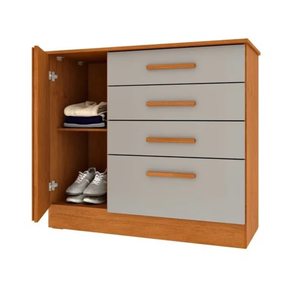 Cômoda 1 Porta e 4 Gavetas Guarani Ripado Cinamomo Off White Tcil - Imagem 2