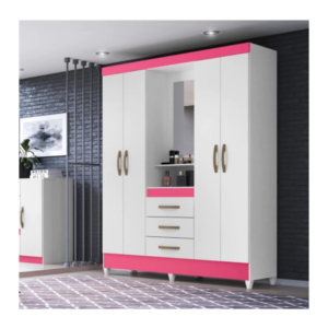 Guarda Roupa 4P3G c/ Espelho Capri Branco Rosa Moval