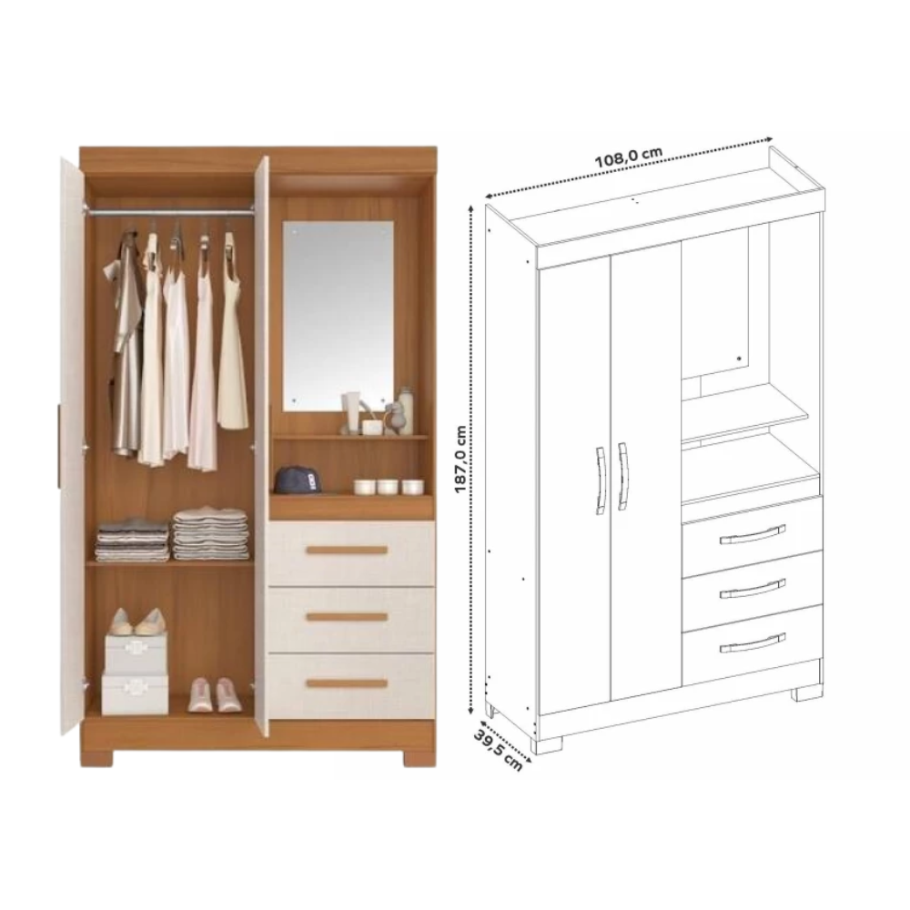 Guarda Roupa Solteiro 2P3G NT6020 Freijo Off White - Imagem 2