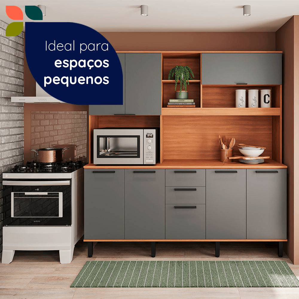 Cozinha Completa 8P2G Castanha Freijo Cinza Telasul - Imagem 3