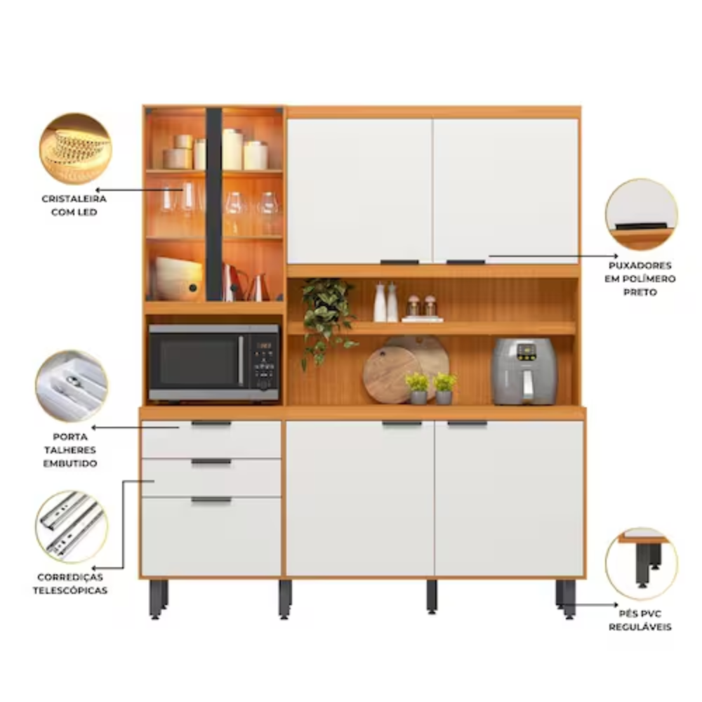 Cozinha Compacta 7P2G Murano Freijo UV Off Acetinado Poliman - Imagem 4