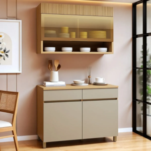 Cozinha Completa Modulada 2 Peças Realeza Premium Carvalho Greige Nesher
