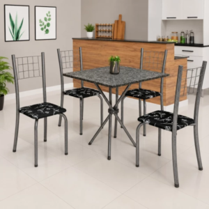 Conjunto Mesa Dany Tampo Granito Topázil 4C 70x70 Floral Cinza Laca Soma