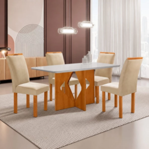 Conjunto Mesa Milão 4C Tampo Londres Plus 120x90 c/ Vidro Cinamomo Cel Móveis