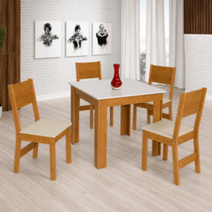 Conjunto Mesa Milena 4C 80x80 Freijo Off White São Carlos
