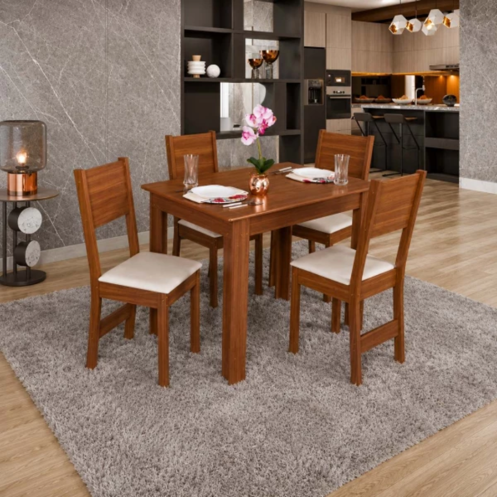 Conjunto Mesa Milena 4C 108x68 Naturalle São Carlos