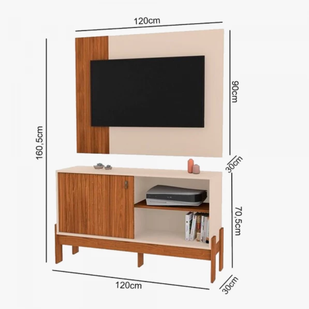 Rack Painel 1.2 Wood Cinamomo Mel Off White Mobler - Imagem 3